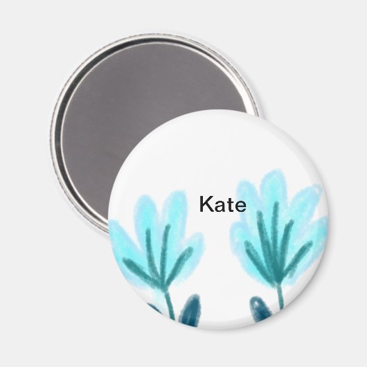 ブルーパープルtフローラ水彩追加ネーム文字thro マグネット (正面/裏面)