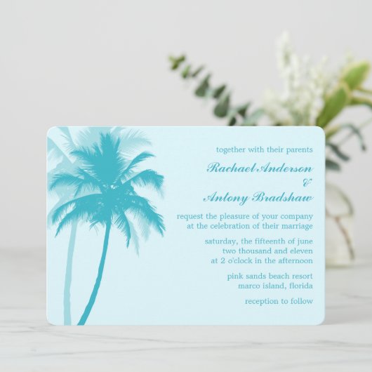ブルーパームカリブのツリートロピカル結婚ズ 招待状 (スタンド正面)