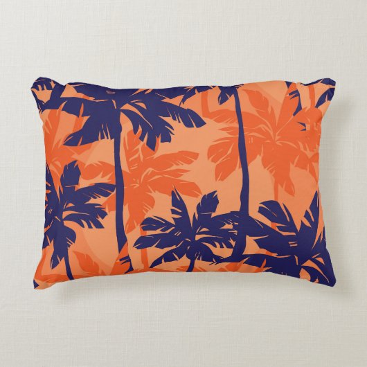ブルーパームシルエット、オレンジ色の背景 アクセントクッション (正面)