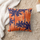 ブルーパームシルエット、オレンジ色の背景 クッション (ブランケット)