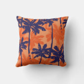 ブルーパームシルエット、オレンジ色の背景 クッション (裏面)
