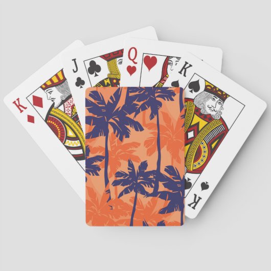 ブルーパームシルエット、オレンジ色の背景 トランプ (裏面)