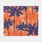 ブルーパームシルエット、オレンジ色の背景 フリースブランケット (正面(横))