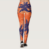 ブルーパームシルエット、オレンジ色の背景 レギンス (裏面)