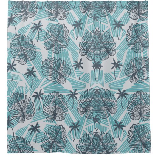 ブルーパームリーフシームレスシャワーカーテン シャワーカーテン (正面)