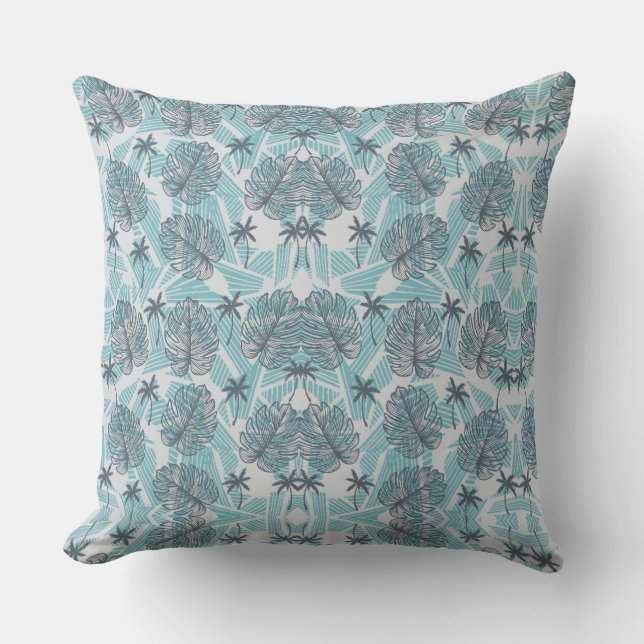 ブルーパームリーフシームレスピロー アウトドアクッション (正面)
