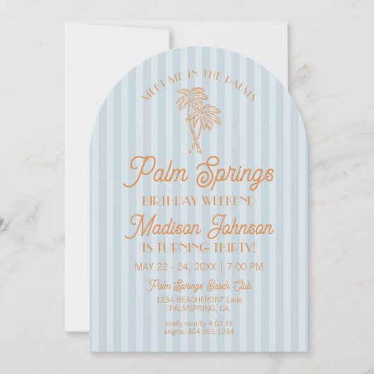 ブルーパーム春パステルビーチ誕生日ウィークエンド 招待状 (正面)