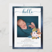 ブルーパーム葉 |羽毛2フォト男の赤ちゃん誕生 案内状 (正面)