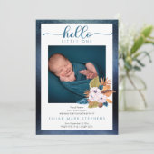 ブルーパーム葉 |羽毛2フォト男の赤ちゃん誕生 案内状 (スタンド正面)