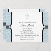 ブルーパールクロスブラックブルー《キリスト教》洗礼式や命名式 招待状 (正面/裏面)