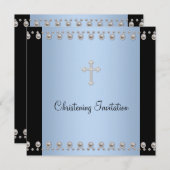 ブルーパールクロスブラックブルー《キリスト教》洗礼式や命名式 招待状 (正面/裏面)