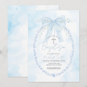 ブルーパールフレーム 洗礼 誕生会 招待状 (正面/裏面)
