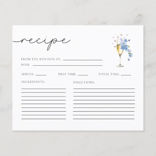 ブルーパール&プロセッコブライダルシャワーレシピカード (正面)