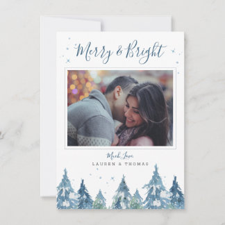 ブルーパ素朴インフォレストウォーターカラーホリデーフォト シーズンカード