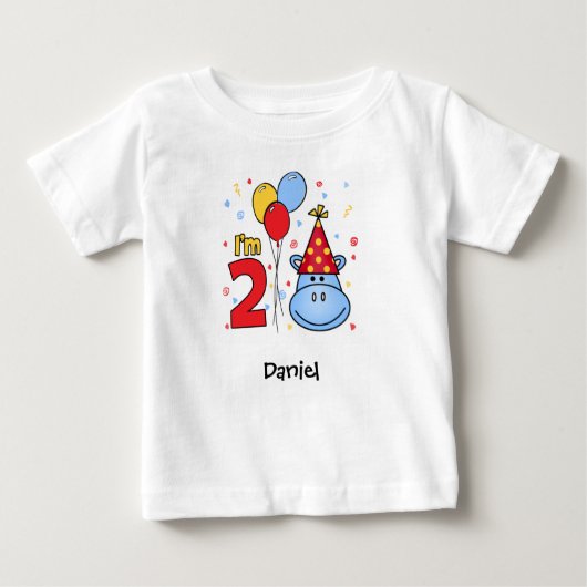 ブルーヒッポ顔第2誕生日ベビーTシャツ ベビーTシャツ (正面)