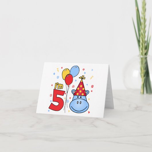 ブルーヒッポ顔第5誕生日招待状 招待状 (正面)