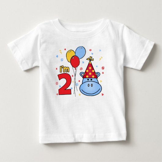 ブルーヒッポ顔2nd Birthday ベビーTシャツ (正面)