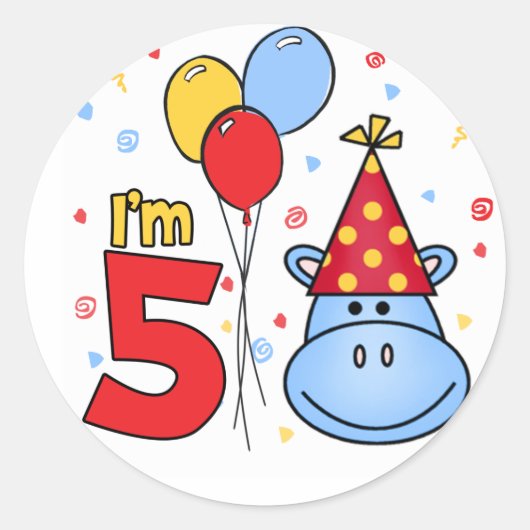ブルーヒッポ顔5th誕生日 ラウンドシール (正面)