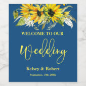 ブルーヒマワリ結婚のワインラベル ワインラベル (シングルラベル)