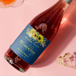 ブルーヒマワリ結婚のワインラベル ワインラベル