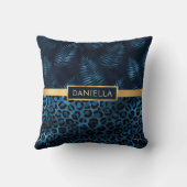 ブルーヒョウ印刷きらめく熱帯フローラ名 クッション (裏面)