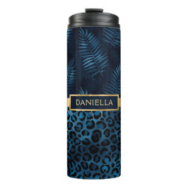 ブルーヒョウ印刷きらめく熱帯フローラ名 タンブラー