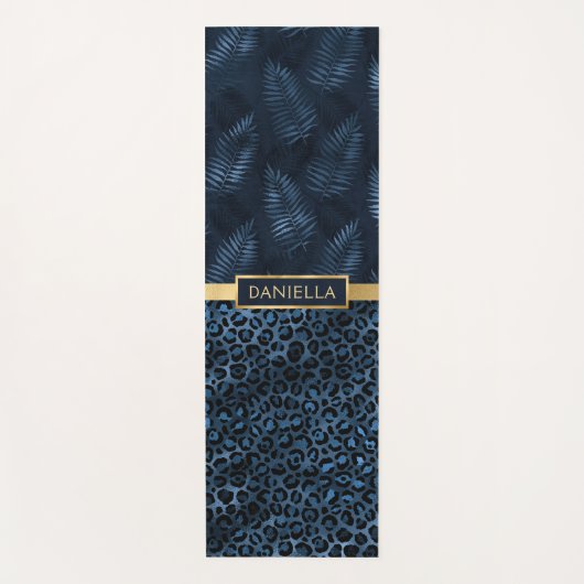 ブルーヒョウ印刷きらめく熱帯フローラ名 ヨガマット (正面)