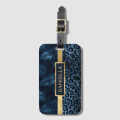 ブルーヒョウ印刷きらめく熱帯フローラ名 ラゲッジタグ (正面縦)