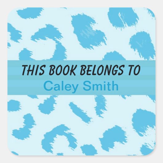 ブルーヒョウ柄ブックラベル スクエアシール (正面)