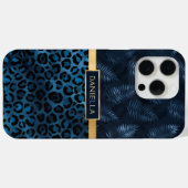 ブルーヒョウ柄ラメ入りトロピカルフラワーの名入れ Case-Mate iPhoneケース (裏面 (横))