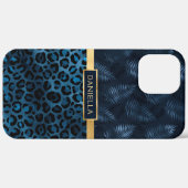 ブルーヒョウ柄ラメ入りトロピカルフラワーの名入れ Case-Mate iPhoneケース (裏面 / 右)