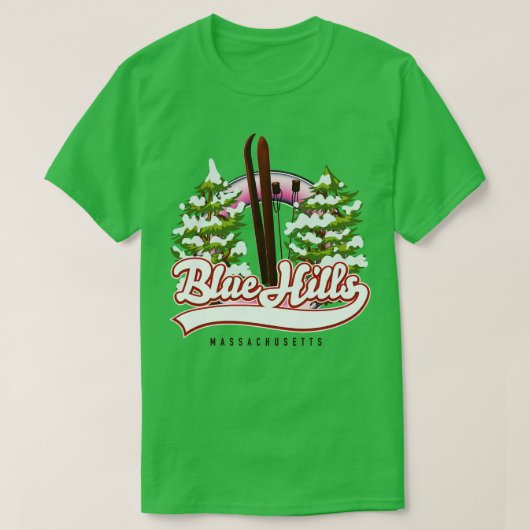 ブルーヒルズマサチューセッツ州スキー Tシャツ (デザイン正面)