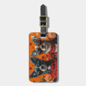 ブルーヒーラーとハートバラバレンタインデー ラゲッジタグ (正面縦)