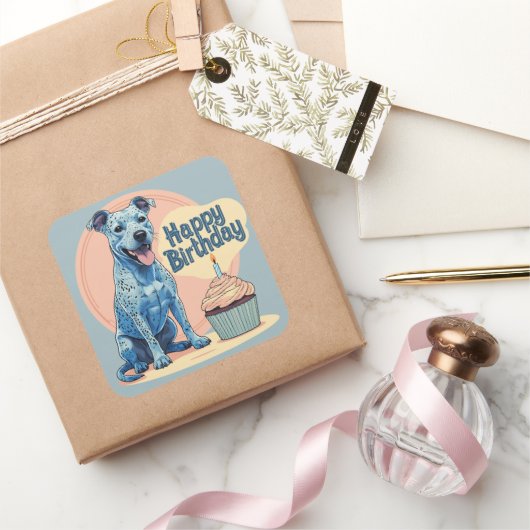 ブルーヒーラーカラフル犬 スクエアシール (ギフト)