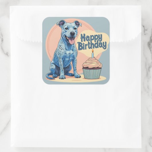 ブルーヒーラーカラフル犬 スクエアシール (バッグ)