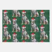ブルーヒーラークリスマスドッググリーンプレイド ラッピングペーパーシート (正面2)