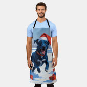 ブルーヒーラークリスマスフェスティバルスノーシーン エプロン (着用した状態)