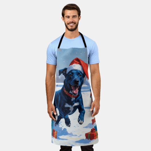 ブルーヒーラークリスマスフェスティバルスノーシーン エプロン (着用した状態)