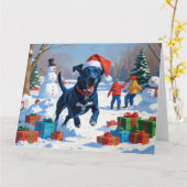 ブルーヒーラークリスマスフェスティバルスノーシーン カード (黄色い花)