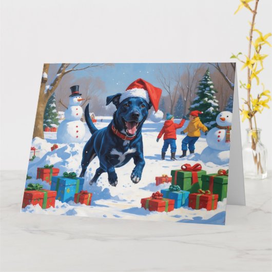 ブルーヒーラークリスマスフェスティバルスノーシーン カード (黄色い花)