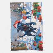 ブルーヒーラークリスマスフェスティバルスノーシーン キッチンタオル (縦)