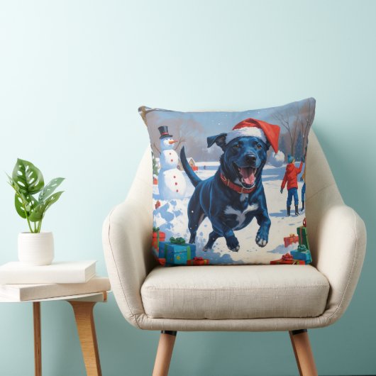 ブルーヒーラークリスマスフェスティバルスノーシーン クッション (椅子)