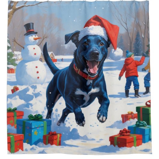 ブルーヒーラークリスマスフェスティバルスノーシーン シャワーカーテン (正面)