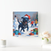 ブルーヒーラークリスマスフェスティバルスノーシーン スクエア壁時計 (ホーム)