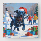 ブルーヒーラークリスマスフェスティバルスノーシーン スクエア壁時計 (正面)