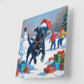 ブルーヒーラークリスマスフェスティバルスノーシーン スクエア壁時計 (傾斜)