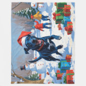 ブルーヒーラークリスマスフェスティバルスノーシーン フリースブランケット (正面)