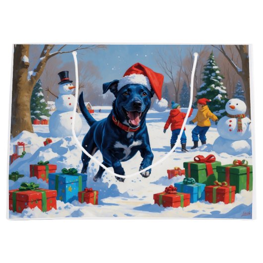 ブルーヒーラークリスマスフェスティバルスノーシーン ラージペーパーバッグ (正面)