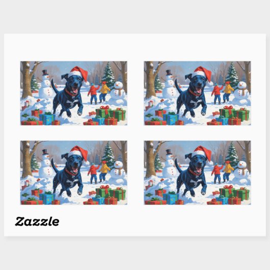 ブルーヒーラークリスマスフェスティバルスノーシーン 長方形シール (シート)