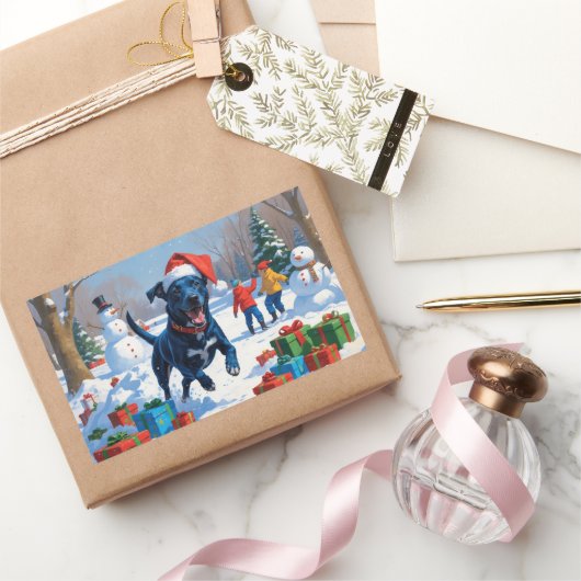 ブルーヒーラークリスマスフェスティバルスノーシーン 長方形シール (ギフト)